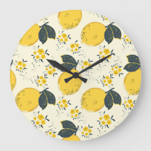 Colorful citrus, lemon flower pattern. large clock