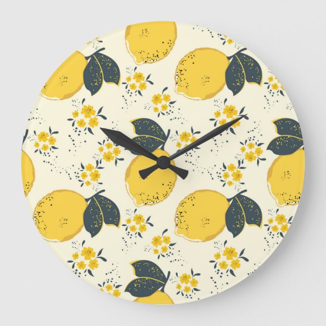 Colorful citrus, lemon flower pattern. large clock (Front)