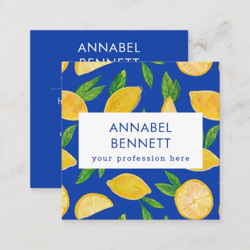 Colorful Citrus Lemon pattern professional Square Business Card