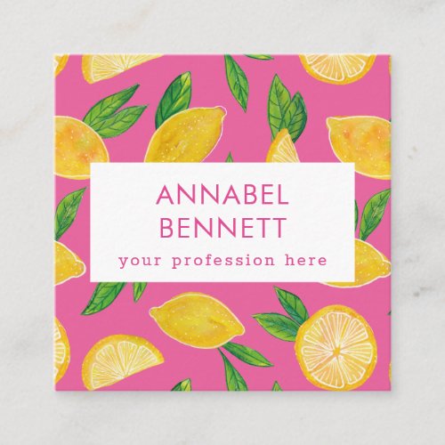 Colorful Citrus Lemon pattern Square Business Card