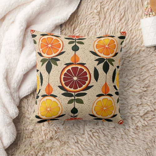 Colorful citrus pattern with floral details throw pillow