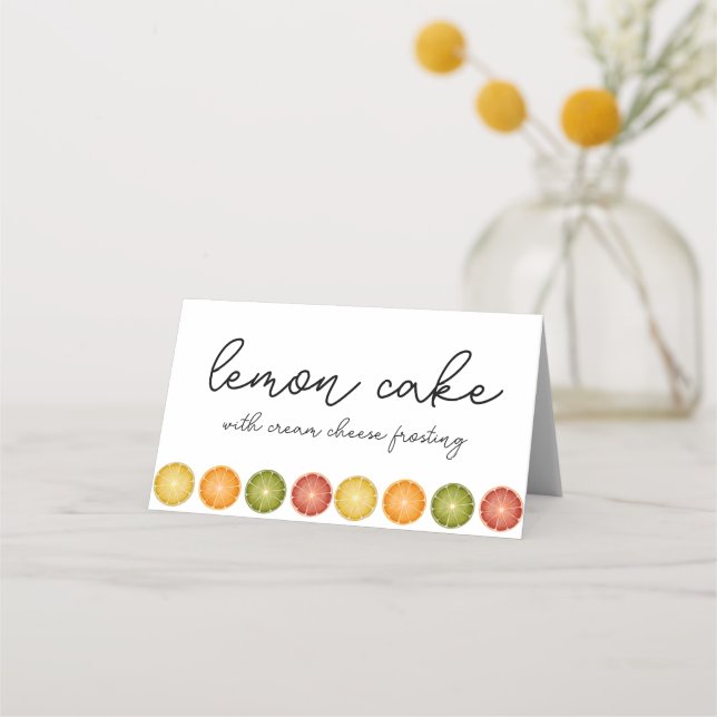 Colorful Citrus Themed Food Table Cards (Front)