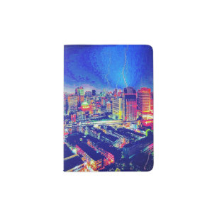 Colorful City Blues Passport Book Holder