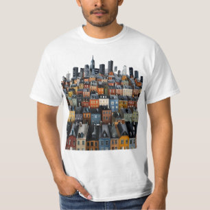 Colorful City Skyline and Houses Graphic T-Shirt