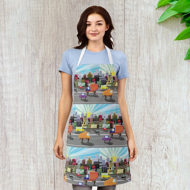 Colorful City Traffic Vibrant Urban Sunrise Apron (Creator Uploaded)