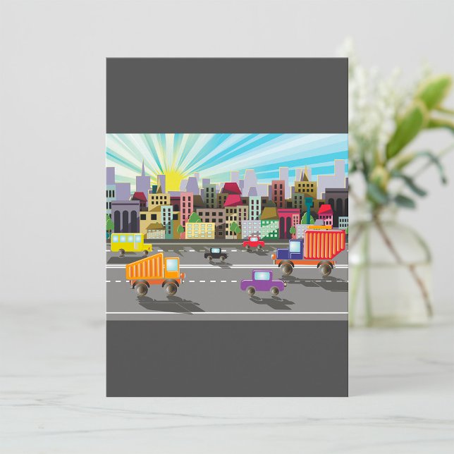 Colorful City Traffic Vibrant Urban Sunrise Invitation (Creator Uploaded)