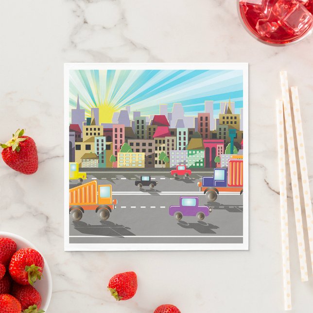 Colorful City Traffic Vibrant Urban Sunrise Napkins (Creator Uploaded)