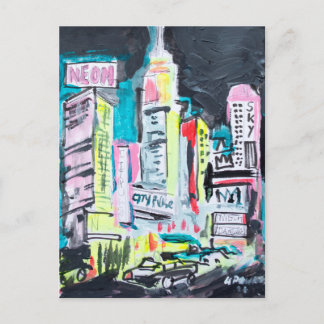 Colorful Cityscape at Night Postcard