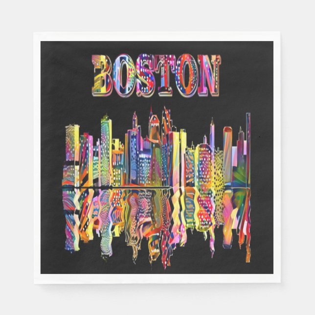 Colorful Cityscape of Boston Napkins (Front)
