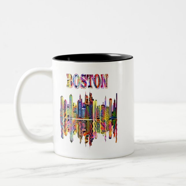 Colorful Cityscape of Boston Two-Tone Coffee Mug (Left)