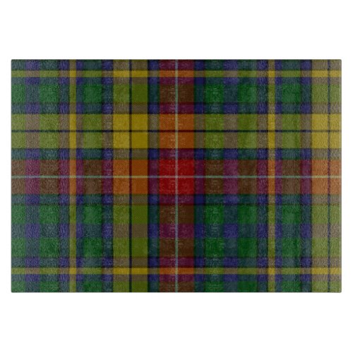 Colorful Clan Buchanan Plaid Glass Cutting Board