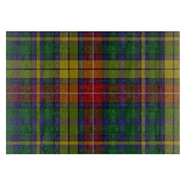 Colorful Clan Buchanan Plaid Glass Cutting Board (Front)