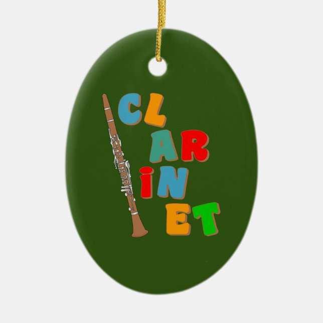 Colorful Clarinet Ceramic Ornament (Front)
