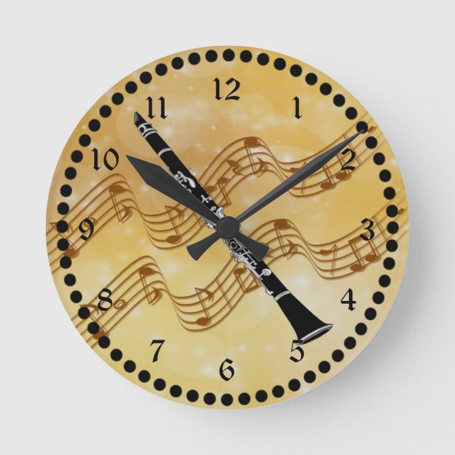 Colorful Clarinet Design Round Clock (Front)