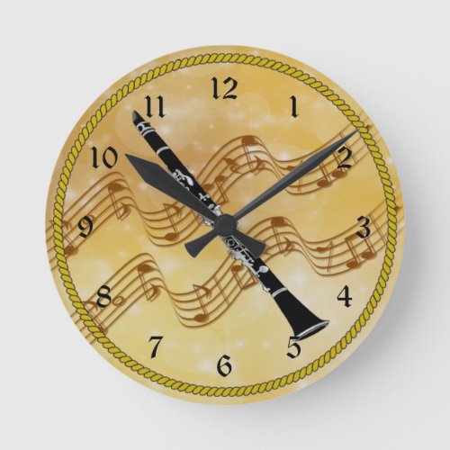 Colorful Clarinet Design Round Clock