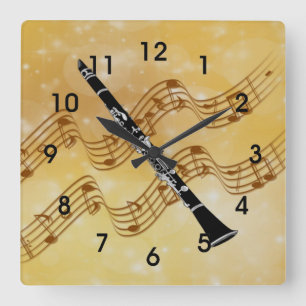 Colorful Clarinet Design Square Wall Clock
