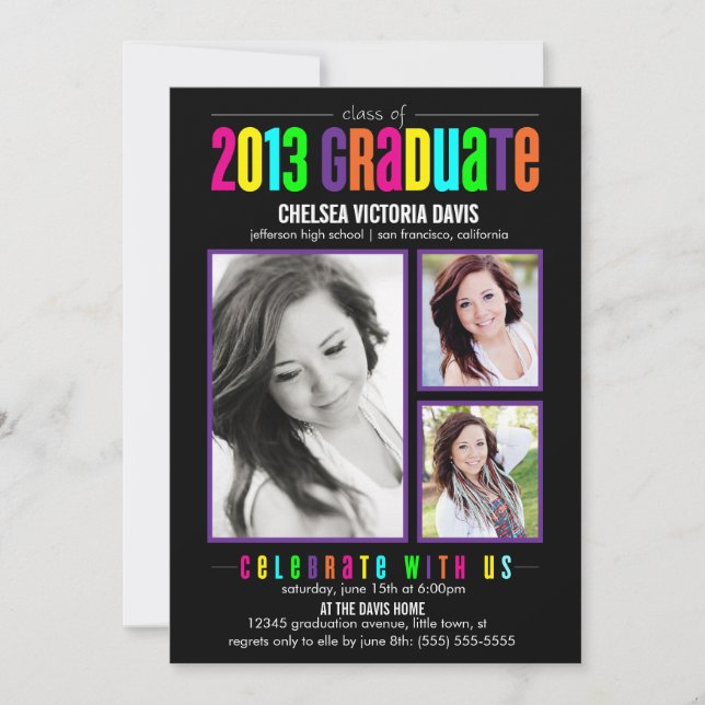 Colorful Class of 2013 Graduate Photo Invite (Front)