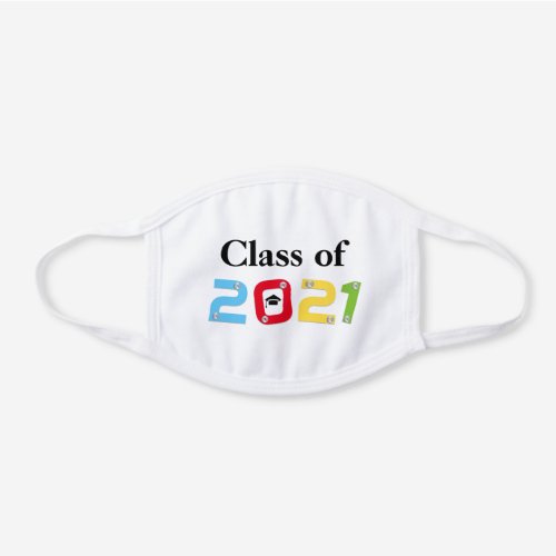Colorful Class of 2021 with silver pins White Cotton Face Mask