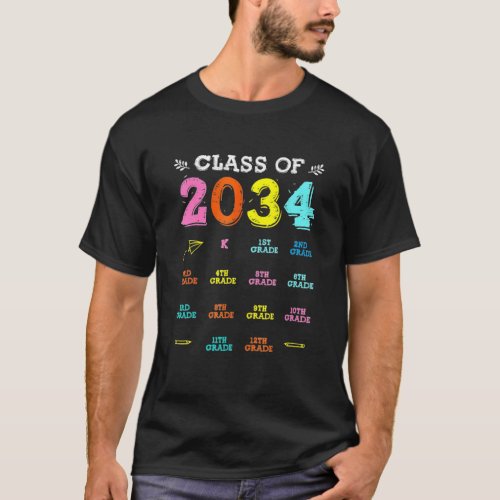 Colorful Class Of 2034 Grow With Me Checklist Grad T_Shirt
