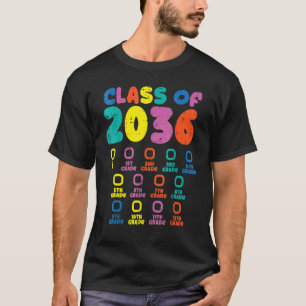 Colorful Class Of 2036 Checklist Kindergarten Grow T-Shirt