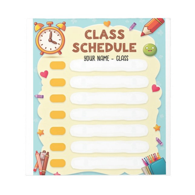 Colorful Class Schedule Template for Kids Notepad (Front)