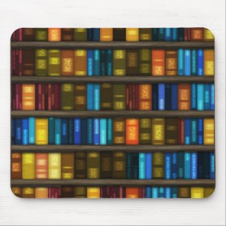 Colorful classic books on bookshelf mousepad