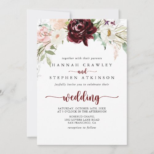 Colorful Classic Floral Front  Back Wedding Invitation