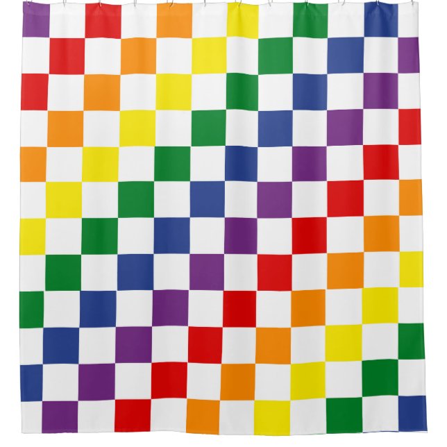 Colorful Classic LGBTQ Pride Rainbow Checkerboard Shower Curtain (Front)