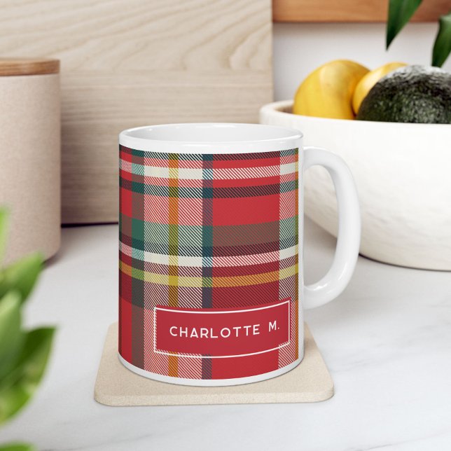 Colorful Classic Personalized Plaid Coffee Mug (Rustic Plaid Personalized Teachers 11oz Coffee Mug)