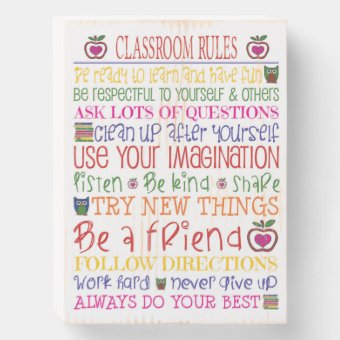 Colorful Classroom Rules Word Art Wooden Box Sign | Zazzle