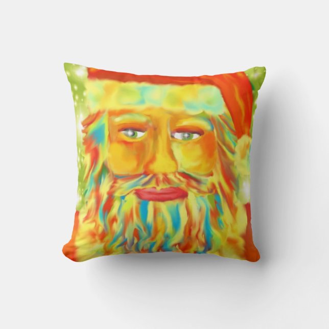 "Colorful Claus" Santa Art Throw Pillow (Front)