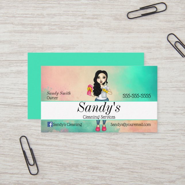 Colorful Cleaning Services Business Card (Front/Back In Situ)