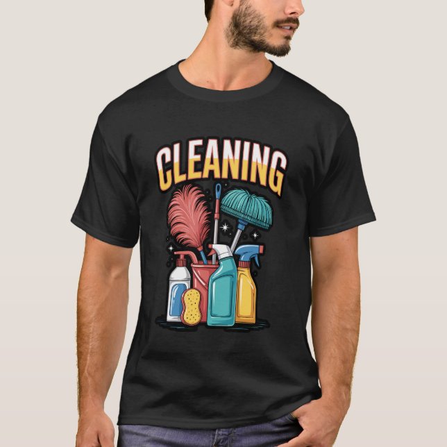 Colorful Cleaning Tools Illustration T-Shirt (Front)