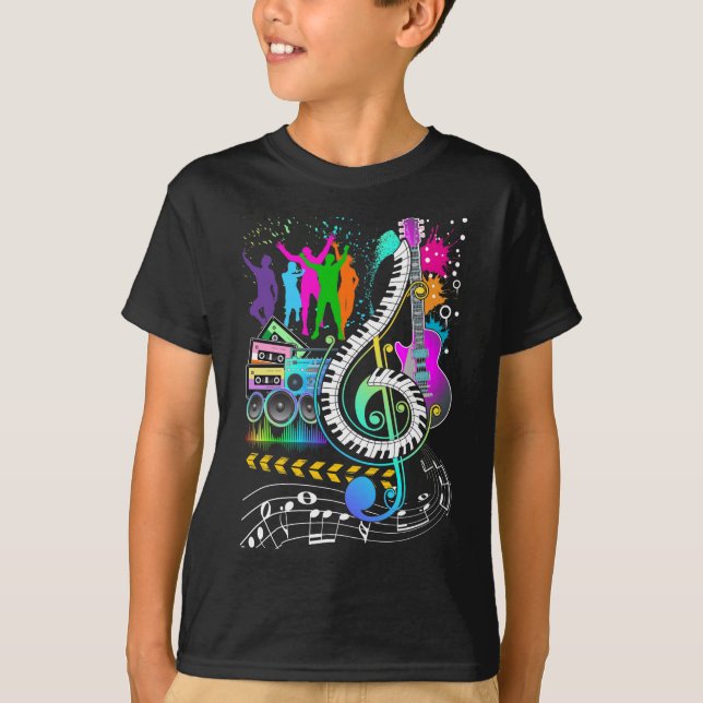 Colorful Clef Music Note Musician Pianist T-Shirt (Front)
