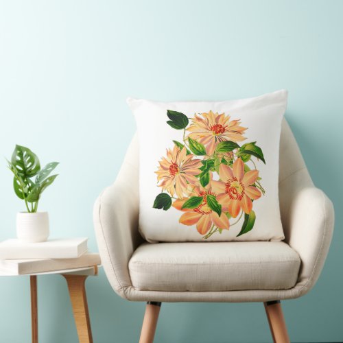 Colorful Clematis Flower on White Throw Pillow