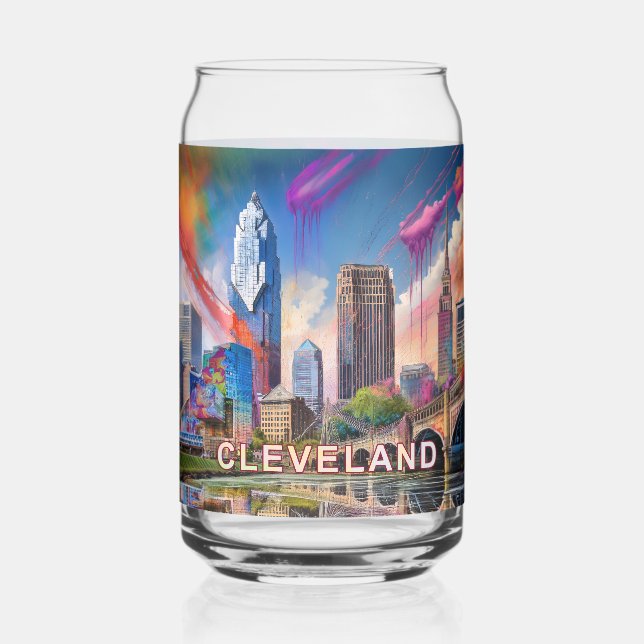 Colorful Cleveland Skyline Can Glass (Back)