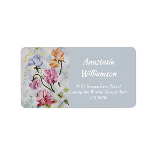 COLORFUL CLIMBING SWEET PEA FLOWERS ADDRESS LABEL