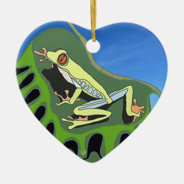 Colorful climbing Tree Frog Ceramic Ornament (Front)