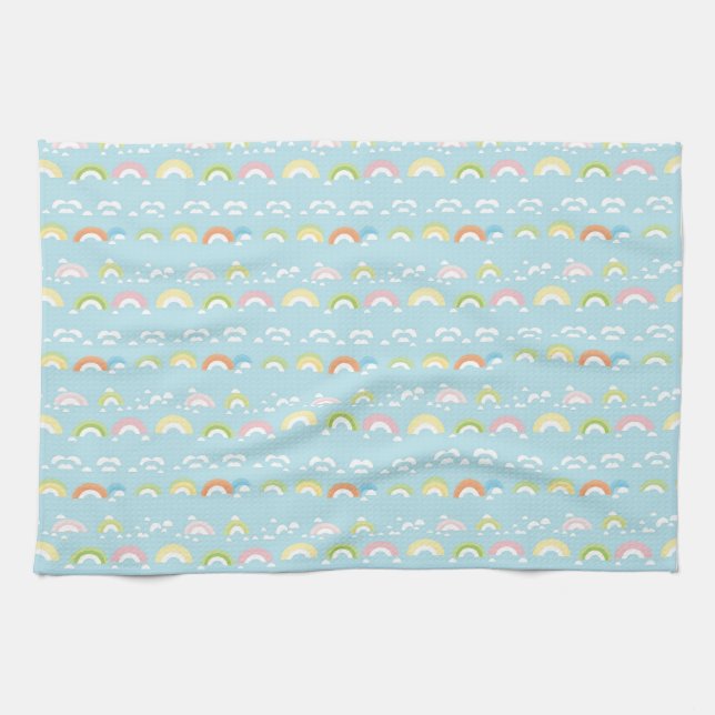 Colorful Cloud and Rainbow Seamless Kitchen Towel (Horizontal)