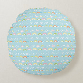 Colorful Cloud and Rainbow Seamless Round Pillow
