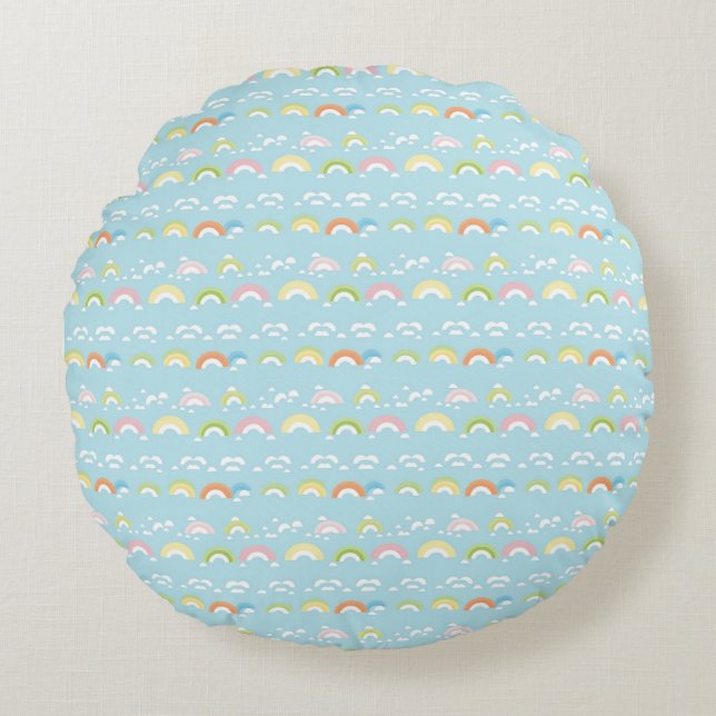 Colorful Cloud and Rainbow Seamless Round Pillow (Front)
