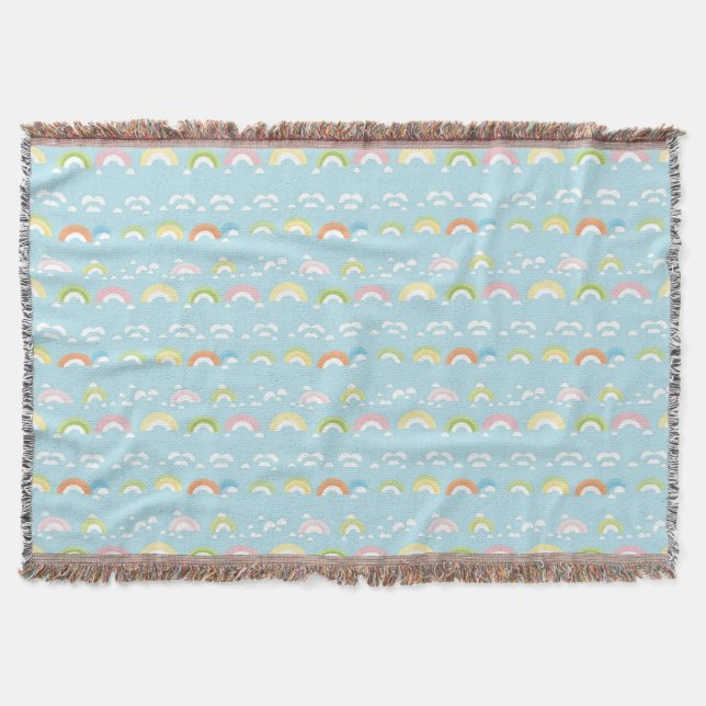 Colorful Cloud and Rainbow Seamless Throw Blanket (Front)