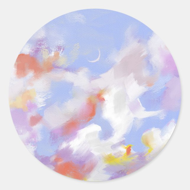 Colorful Cloud Oil Landscape Painting  Classic Round Sticker (Front)