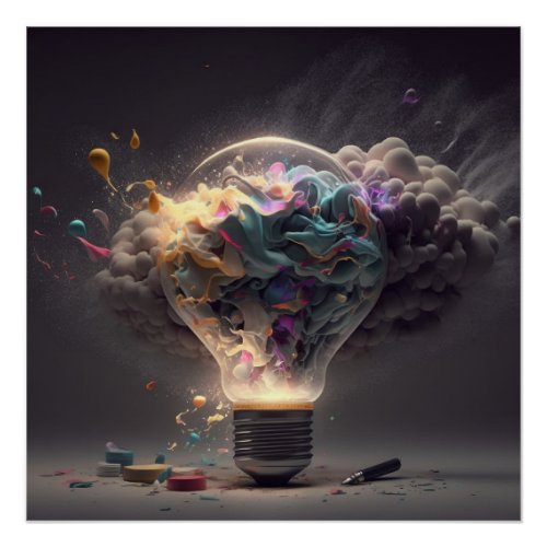 Colorful Cloud Steampunk Lightbulb Poster
