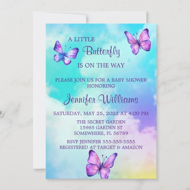 Colorful Clouds and Butterfly Baby Shower Invitation (Front)