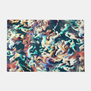 Colorful clouds carved in shades of blue and brown doormat