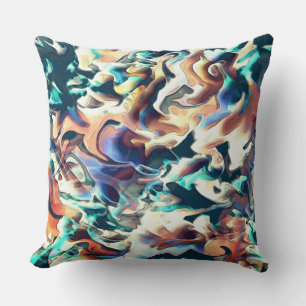 Colorful clouds carved in shades of blue and brown throw pillow