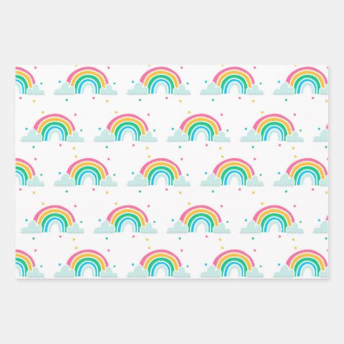 Colorful clouds confetti and multicolor triangles  wrapping paper sheets