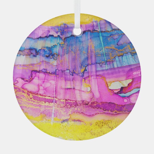 Colorful clouds macro, ink splatter. glass ornament (Front)