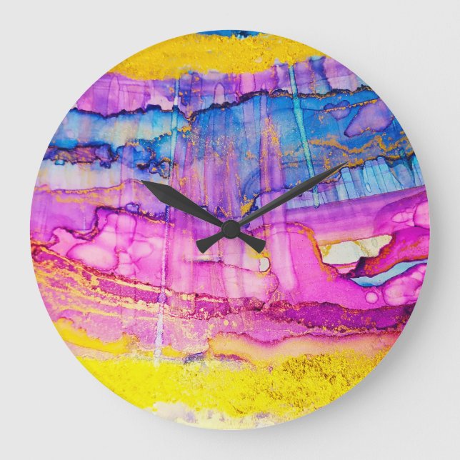 Colorful clouds macro, ink splatter. large clock (Front)
